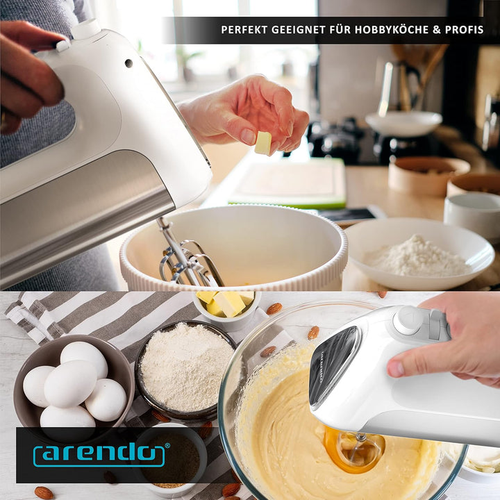 Arendo - Elektrischer Handmixer Handrührer 500 W - inkl. 2 Rührbesen und 2 Knethaken aus Edelstahl –