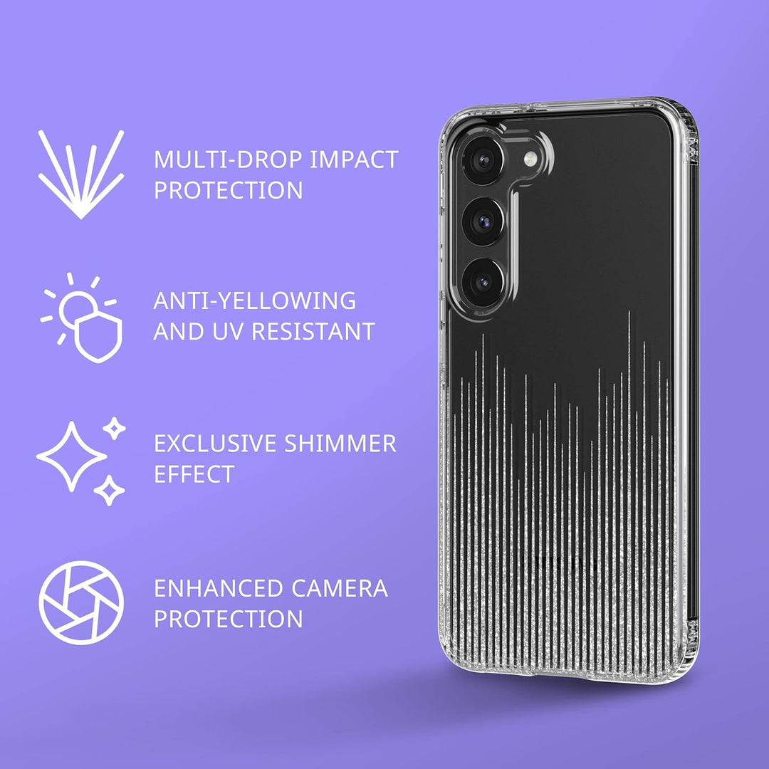 Tech 21 Evo Sparkle Schutzhülle für Samsung Galaxy S23 – Sparkle Rain Kratzfeste Handyhülle mit 3,6