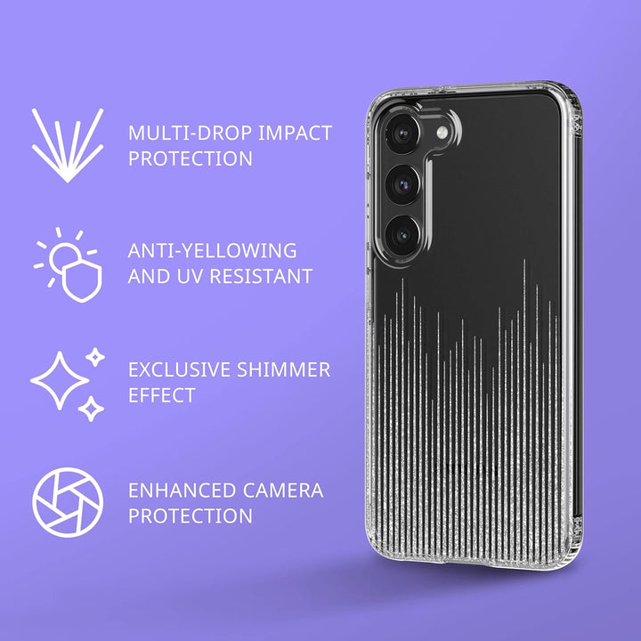Tech 21 Evo Sparkle Schutzhülle für Samsung Galaxy S23 – Sparkle Rain Kratzfeste Handyhülle mit 3,6