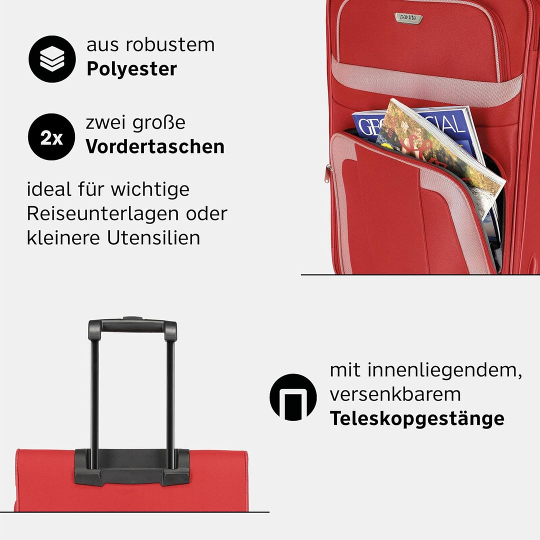 Travelite paklite 2-Rad Koffer Grösse M, Gepäck Serie ORLANDO: Klassischer Weichgepäck Trolley im ze