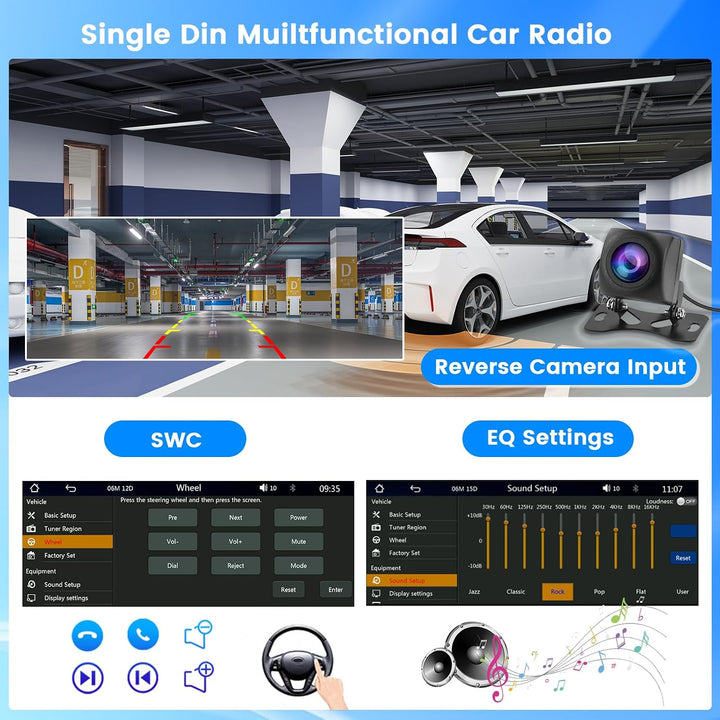 Hikity Autoradio 1 DIN mit Wireless Carplay Android Auto Mirror Link Auto Radio Touch Display mit 6,