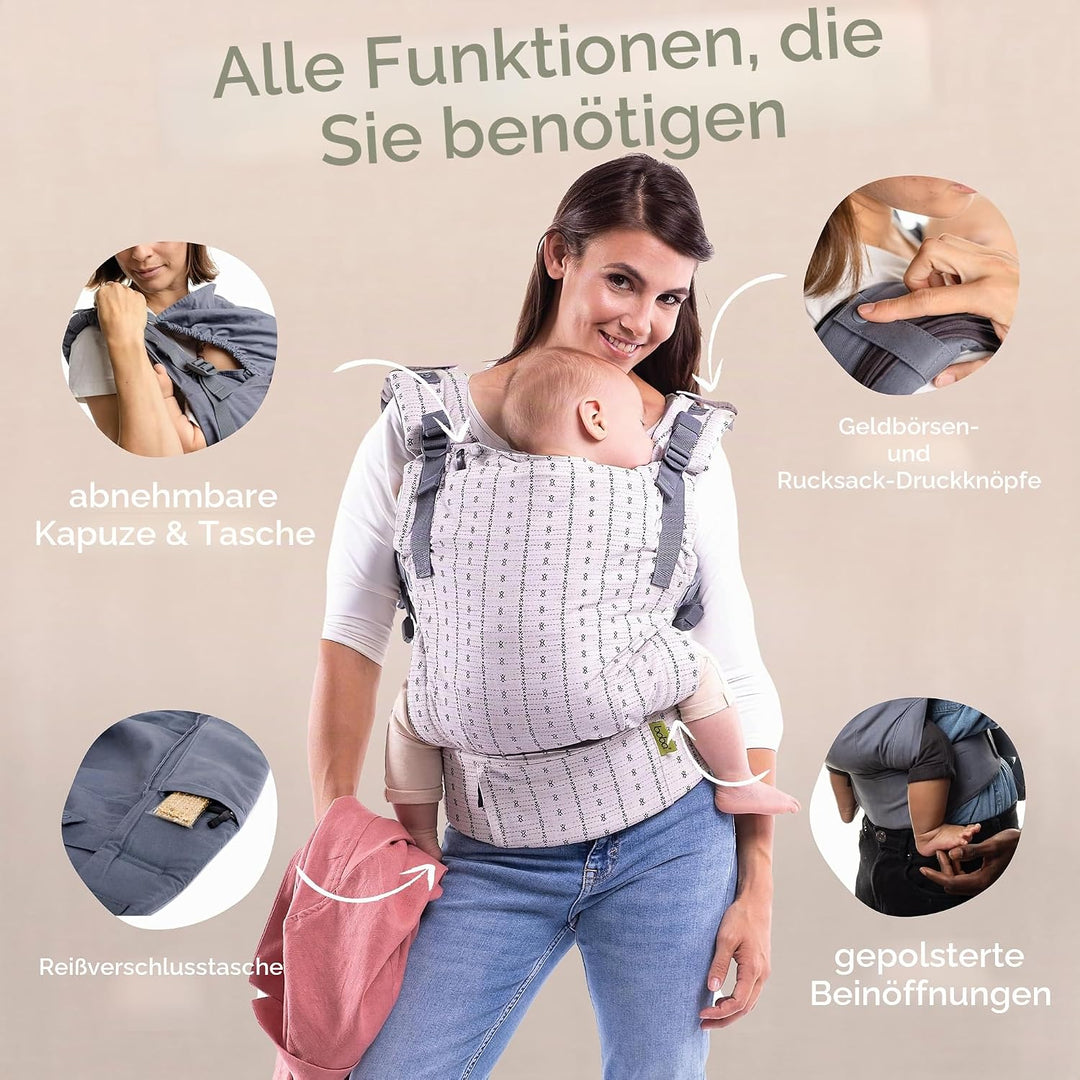 Boba X Babytrage Neugeborene ab Geburt - 2 Tragepositionen Mit Blick zum Baby und als Rucksack Kinde