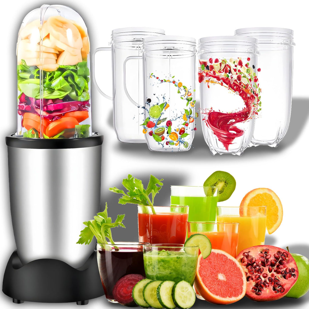 Retoo Standmixer 600 W, 5 Elemente im Set, Edelstahlklinge, 470 ml Smoothie Maker, Zwei Trinkbecher