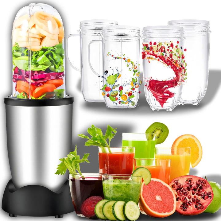 Retoo Standmixer 600 W, 5 Elemente im Set, Edelstahlklinge, 470 ml Smoothie Maker, Zwei Trinkbecher