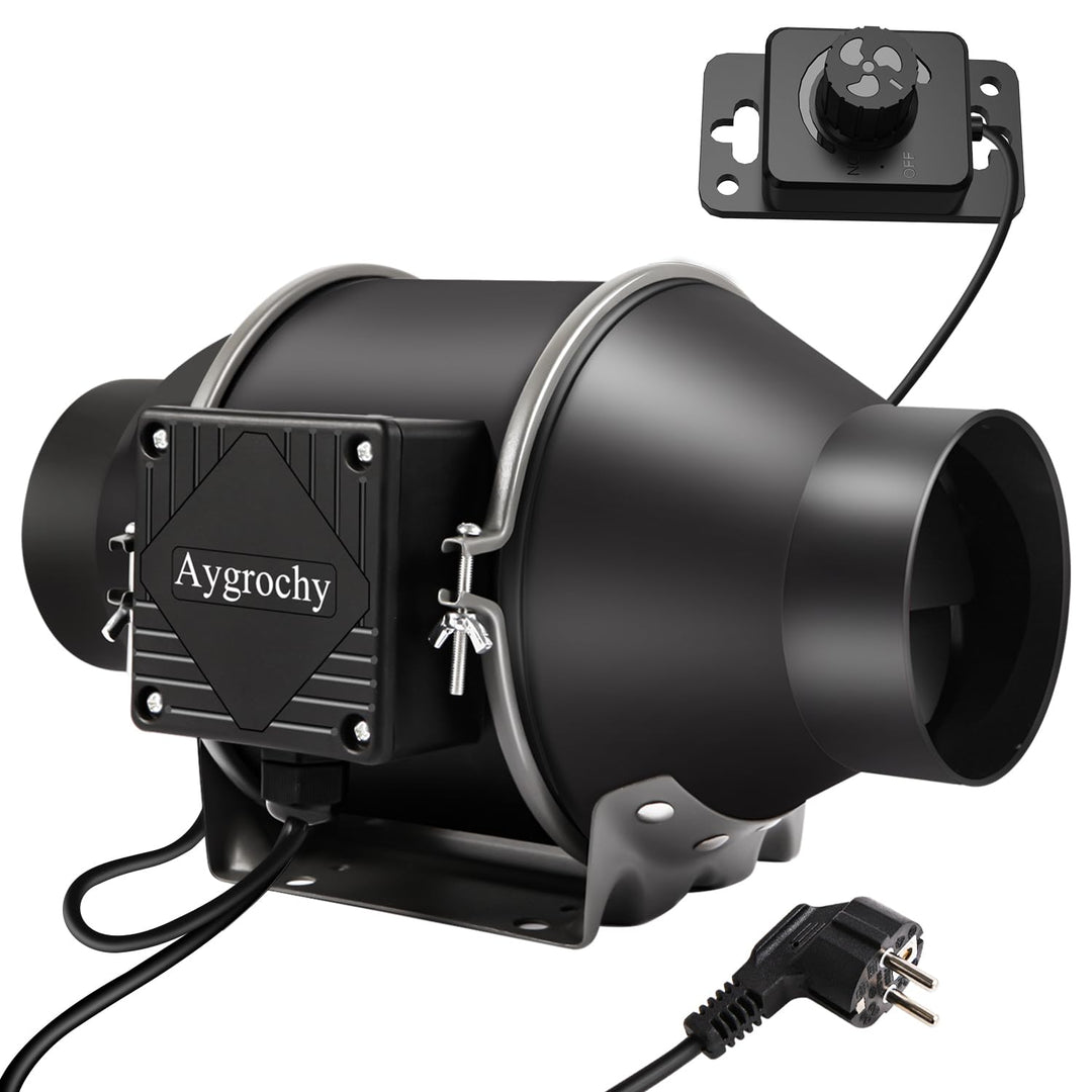 Aygrochy Regelbar Rohrventilator 100mm, Abluftventilator für Heizung, Kühlung, Booster, Wachstumszel