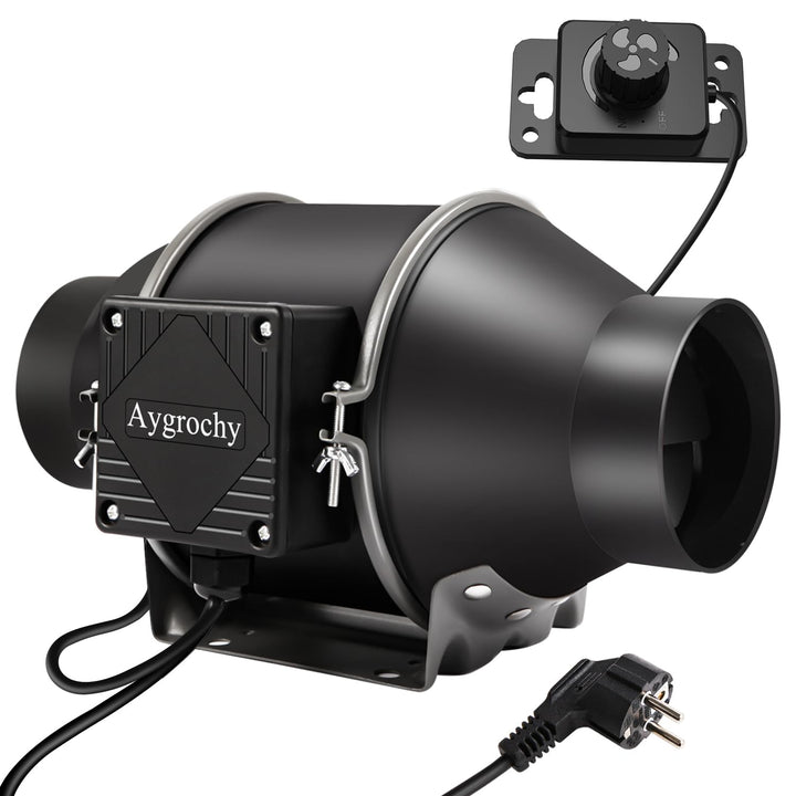 Aygrochy Regelbar Rohrventilator 100mm, Abluftventilator für Heizung, Kühlung, Booster, Wachstumszel