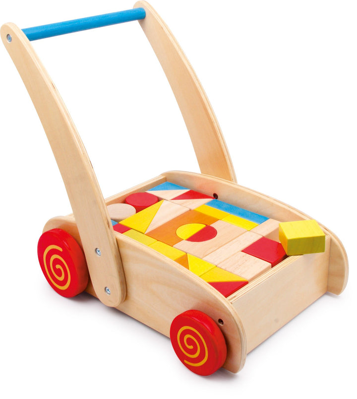 Small Foot Lauflernwagen Bauklötze aus Holz, Motorikspielzeug für Farb-und Formverständnis, ab 12 Mo