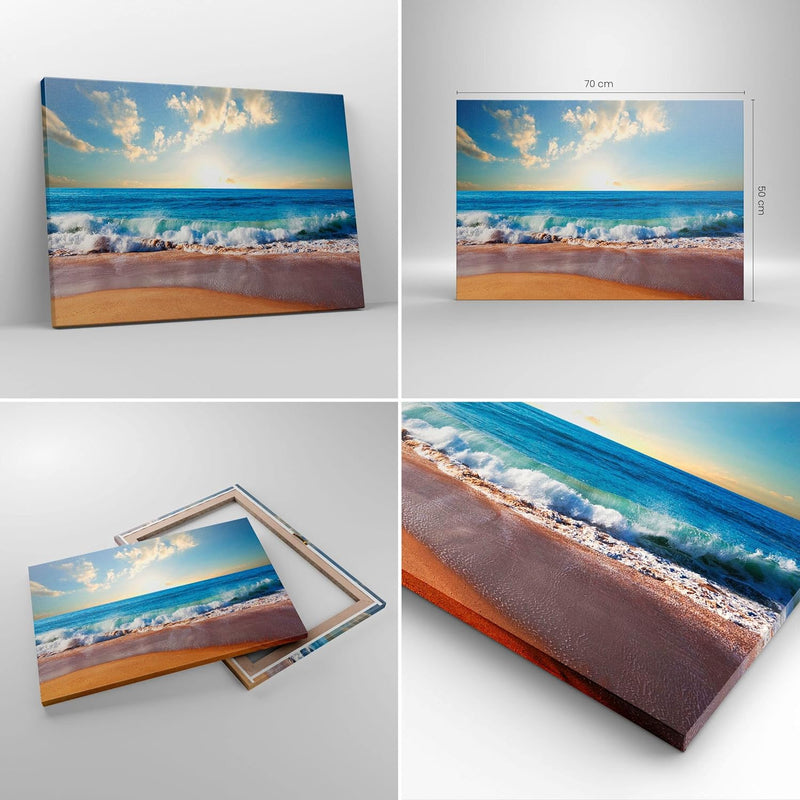 Bilder auf Leinwand Meer Ufer Wasser Leinwandbild mit Rahmen 70x50cm Wandbilder Dekoration Wohnzimme