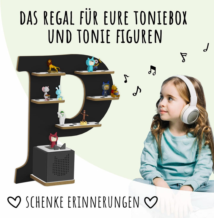Regal Buchstabe für Toniebox, Wandregal für Tonie Figuren, personalisiert mit Name, Aufbewahrung für