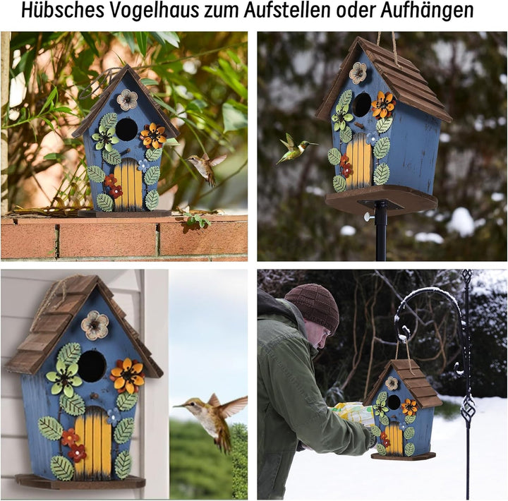 Hängendes Vogelhaus, Dekoratives Vogelhäuschen, Holz Nistkästen für Wildvögel 40mm Einflugloch, Gart