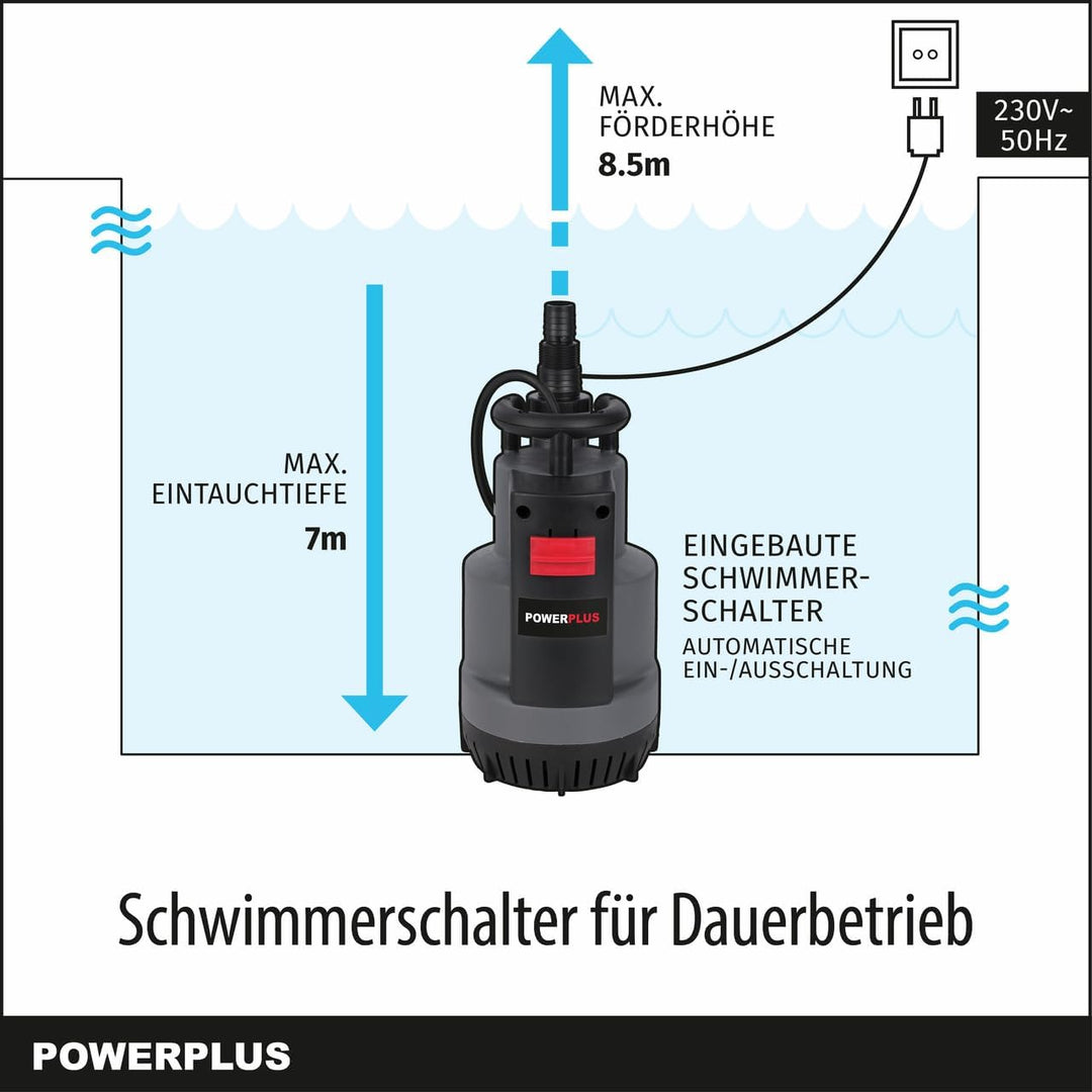 Powerplus Elektrische Wasserpumpe POWEW67920-750 W Tauchpumpe, Maximaltemperatur 35°C und Fördermeng