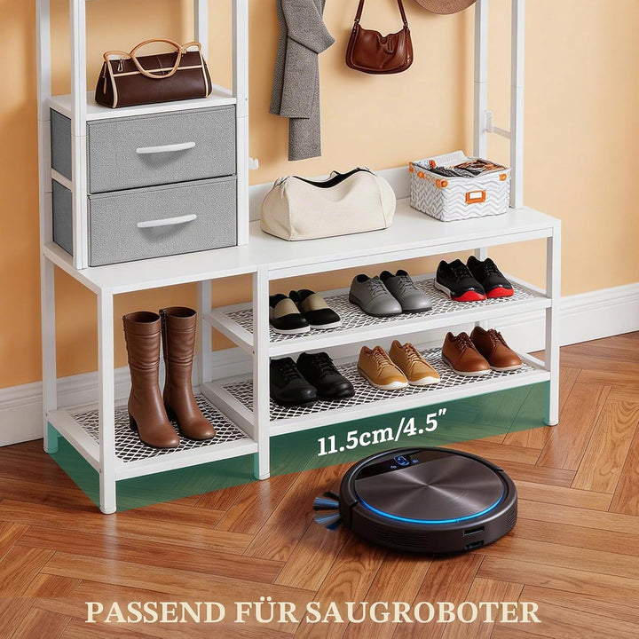 YITAHOME Kleiderständer, Garderobenständer Schuhregal 9 Haken 2 Schubladen | Freistehendes Garderobe