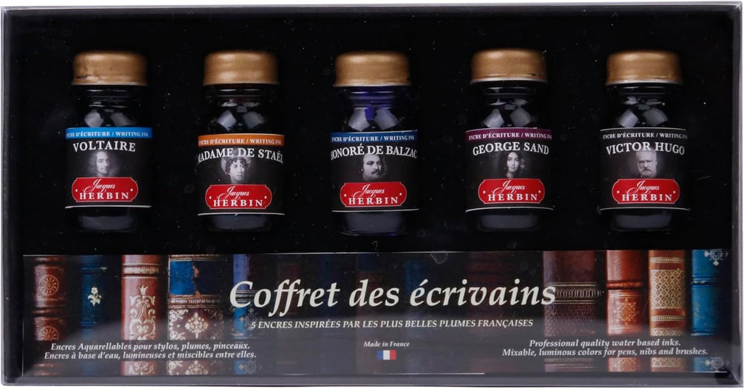 Jacques Herbin 27100T - Tintenset Schriftsteller, 5 Flakons à 10ml, 5 Tinten, ideal für Lettering, K
