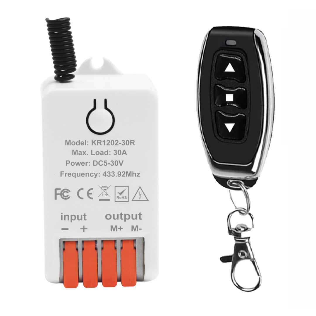 QIACHIP Funk Motor Fernbedienung Schalter 30A DC 12V 433MHZ | Garagentor,markise,Seilwinde,Linearant
