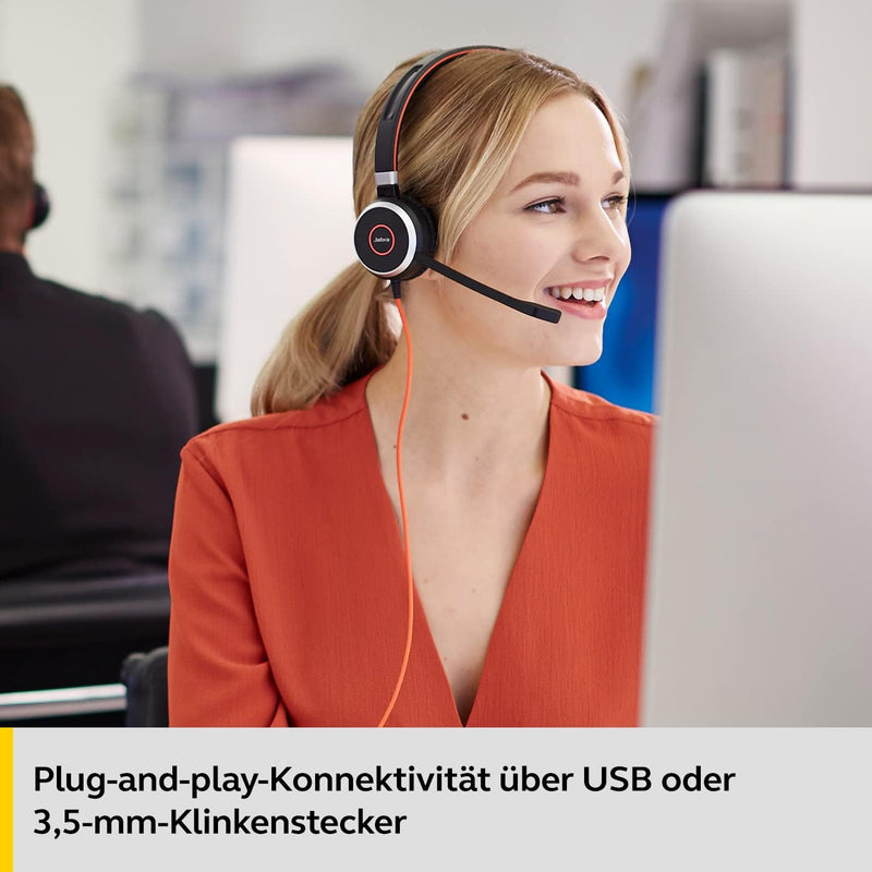 Jabra Evolve 40 UC Stereo Headset - Unified Communications Kopfhörer für VoIP Softphone mit passivem