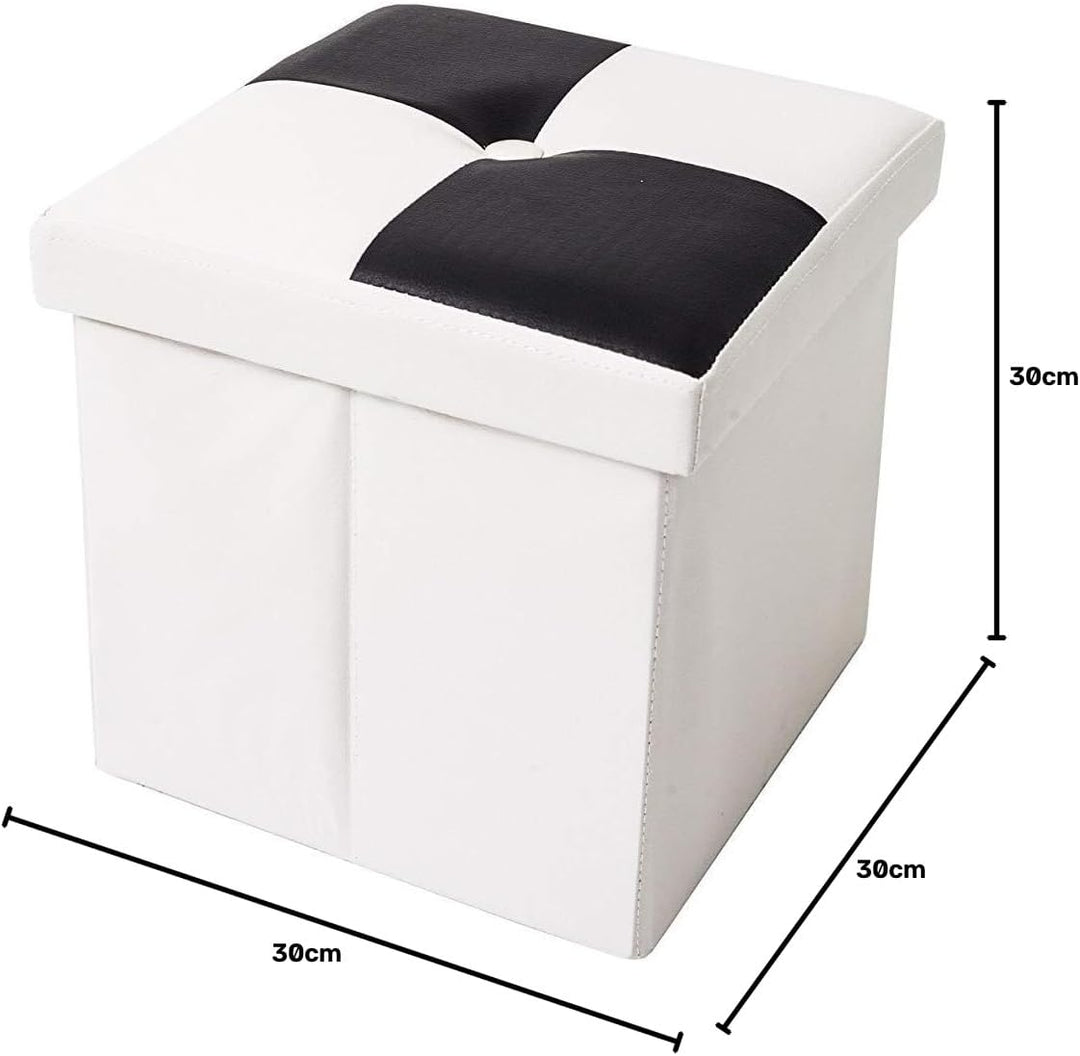 Rebecca Mobili Puff Truhe Weiss Schwarz, gepolstert, Urban, Wohnzimmer Schlafzimmer – Masse: 30 x 30