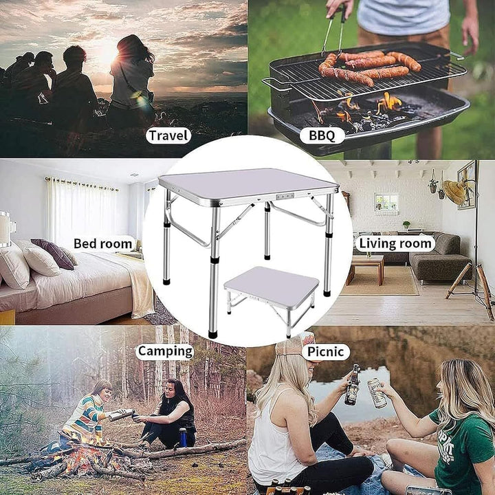 2ft/60cm Klapptisch 2 Einstellbare Höhe Weisser Garten Picknick Camping Tisch mit Tragegriff für Ind