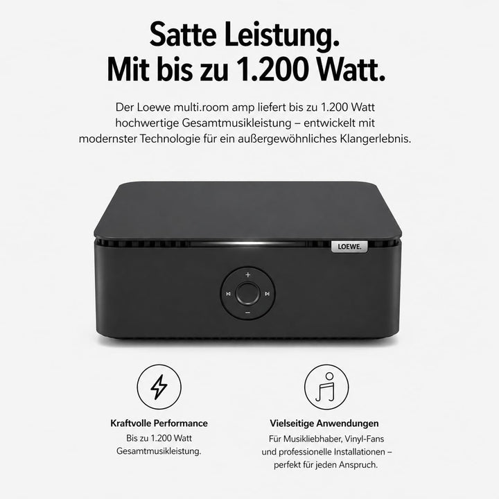 Loewe Multi.Room amp, Verstärker, Schwarz, Stereo Amplifier, 1200 Watt, DTS Play-Fi, AirPlay und Chr