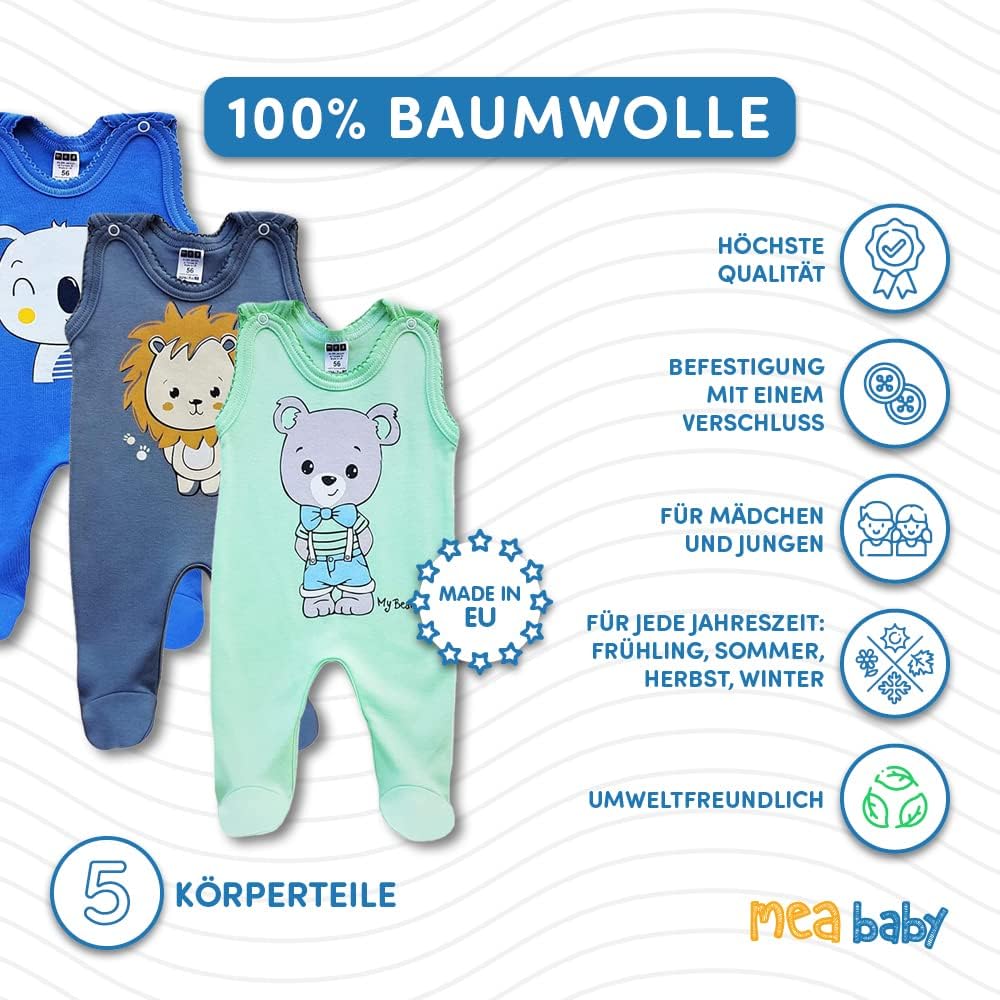 MEA BABY Unisex Baby Strampler mit Aufdruck aus 100% Baumwolle im 5er Pack. Baby Strampler für Mädch