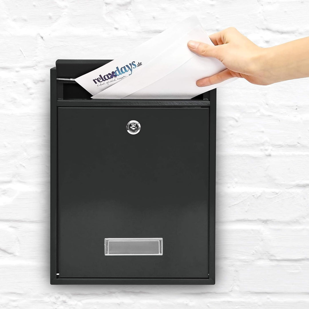 Design Briefkasten Metall Schwarz 26,5 x 35 x 8,5 cm, Schwarz