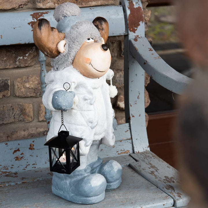 Weihnachtsdeko Elch 40cm Figuren mit Laterne Weihnachtsfiguren für aussen beleuchtete XXL Dekofigure
