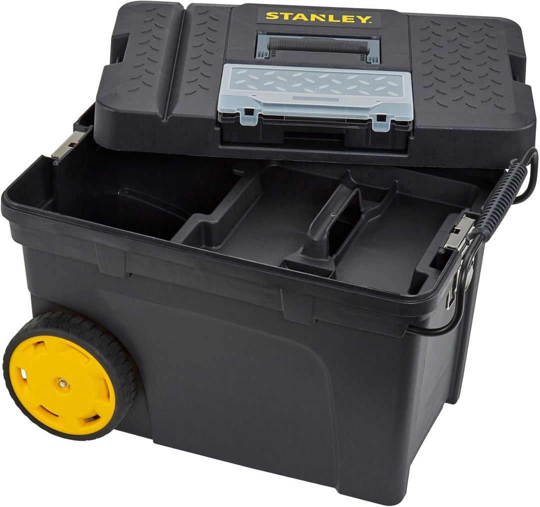 Stanley Mobile Montagebox (60,3 x 37,5 x 43 cm, Volumen 53l, geräumiges Hauptfach für Elektrowerkzeu
