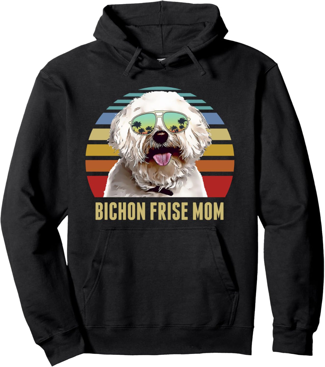 Bichon Frisé Best Dog Mom Ever Retro Sunset Beach Vibe Pullover Hoodie