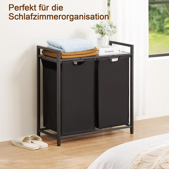 AMHANCIBLE Wäschekorb 2 Fächer, Wäschesammler mit Ablage, Wäschebox, Wäschesack aus Oxford-Gewebe au