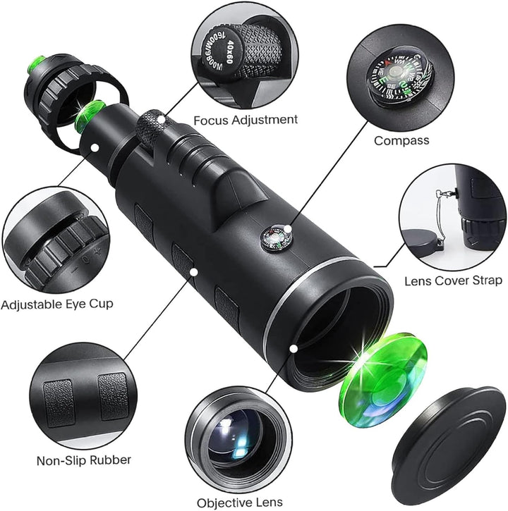 40x60 monokulares Teleskop Einstellbares Fokus Nachtsicht Monokular wasserdichtes Nicht -Slip -Tasch