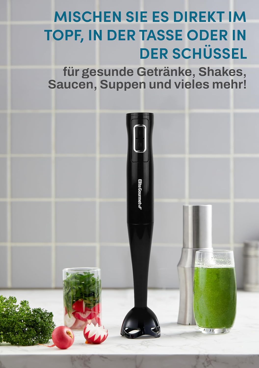 Elite Gourmet EHB1023 Stabmixer, 300 W, 2 Geschwindigkeiten, mit abnehmbaren Klingen, für Smoothies,