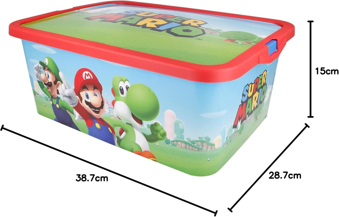 Stor DEKORIERTE AUFBEWAHRUNGSBOX. 13L FASSUNGSVERMÖGEN | SUPER Mario SCATOLA PORTAOGGETTI, Plastic,