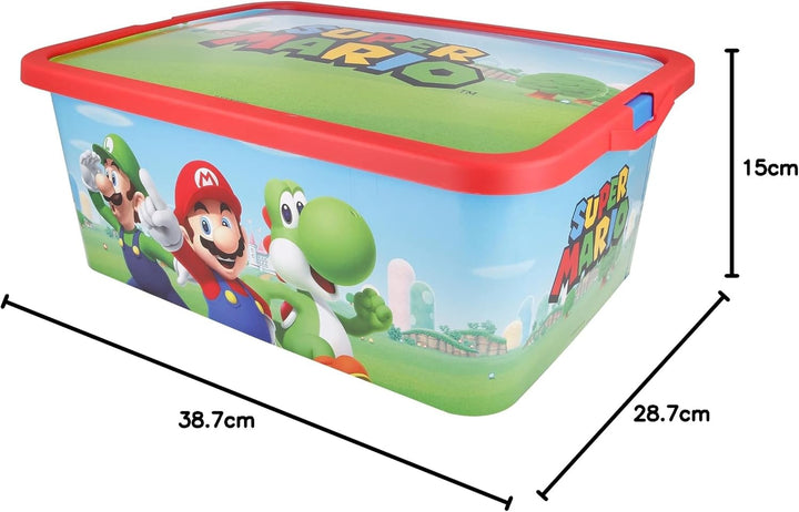Stor DEKORIERTE AUFBEWAHRUNGSBOX. 13L FASSUNGSVERMÖGEN | SUPER Mario SCATOLA PORTAOGGETTI, Plastic,