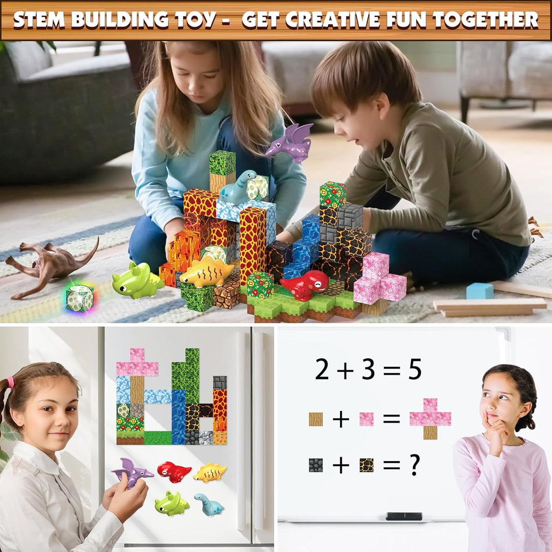 Magnetische Bausteine 100 Stück Baue 3D Dinosaurier Welt Magnet Building Blocks Spielzeug Geschenke