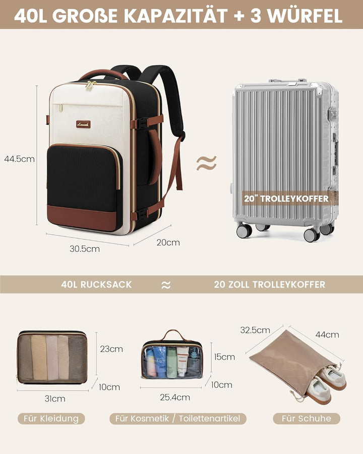 LOVEVOOK Handgepäck Rucksack, 17.3 Zoll Rucksack Handgepäck Flugzeug, Gross Reiserucksack Damen Spri