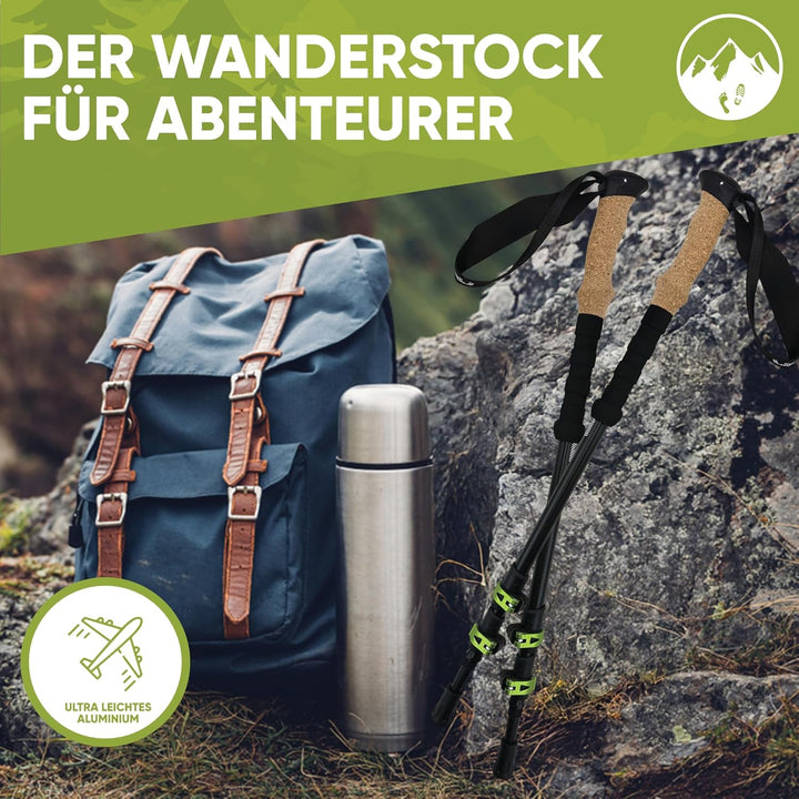Teleskop Wanderstöcke Carbon & Aluminium mit Korkgriff I Leichte Nordic Walking Stöcke Damen und Her