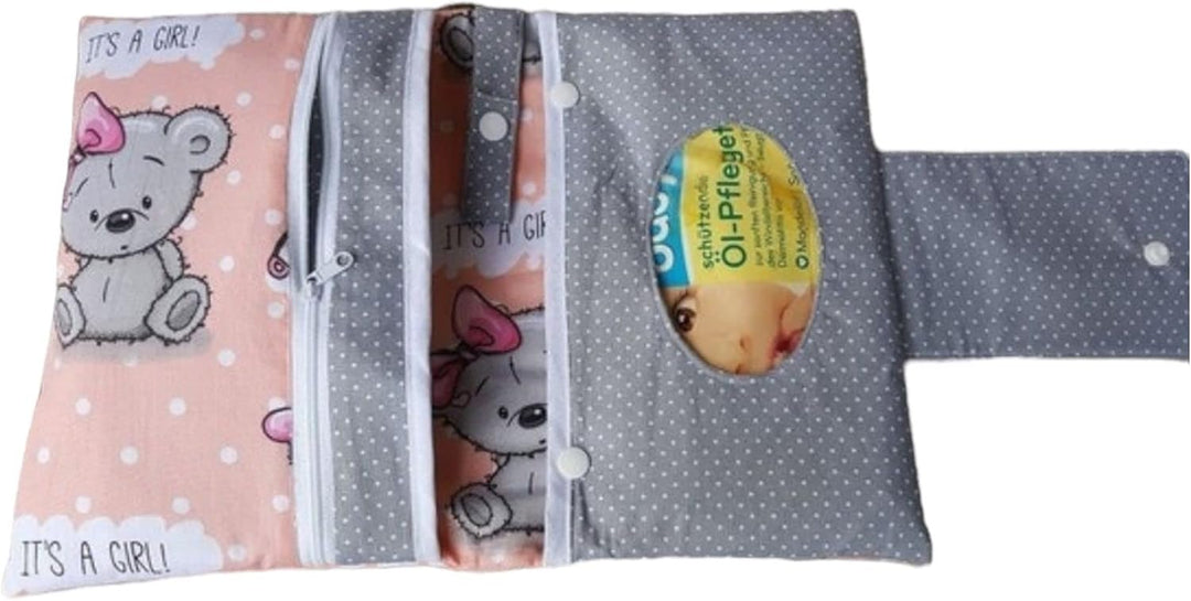 XXL Windeltasche Teddy Bärchen apricot grau Punkte Wunschname