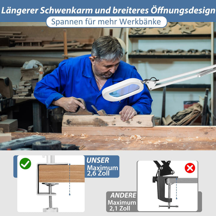 Veemagni 10X Echtes Glas Rechteckige Lupe mit Licht und Klemme, 5 Farbmodi Stufenlos Dimmen, 2 * 16