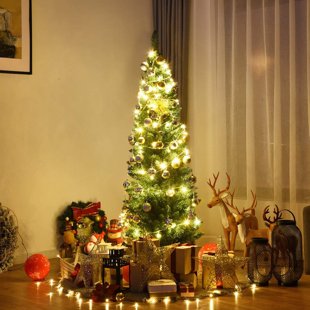 COSTWAY 150/180/210/240cm Bleistift Weihnachtsbaum, künstlicher Tannenbaum mit Metallständer, Christ