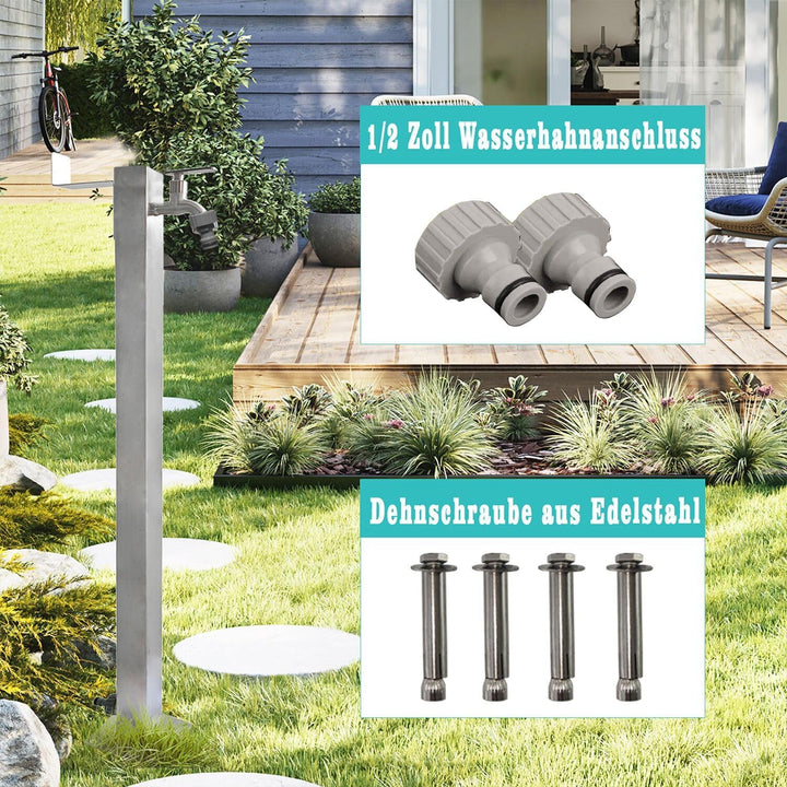 Elbe Wassersäule Garten Edelstahl 87 cm Quadratisch gartensäule frostsicherer aussenwasserhahn, Gart