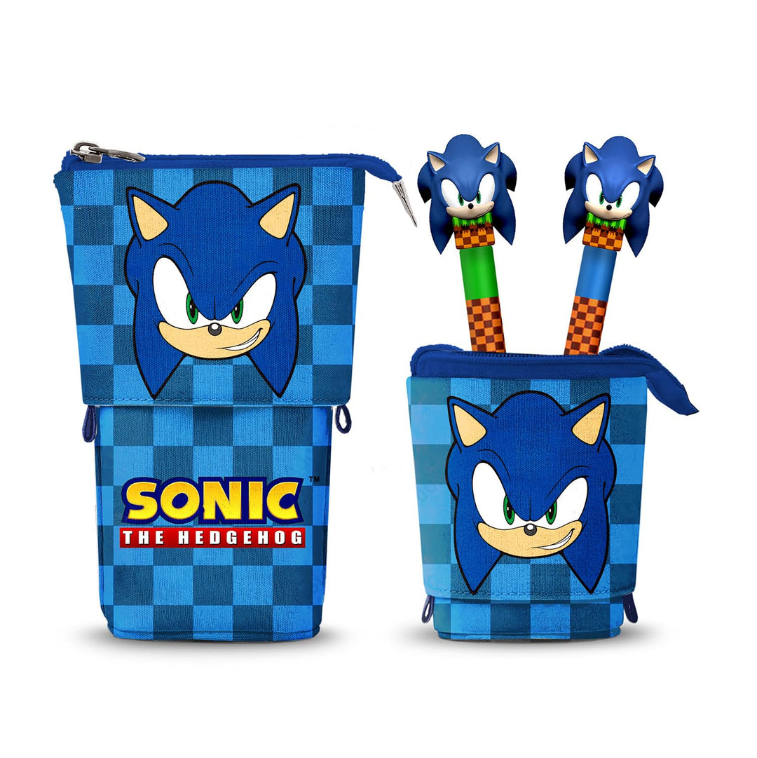 Karactermania Sonic The Hedgehog Sight-Cute Federmäppchen + 2 Radierbare Gelstifte, Blau, 11,5 x 17