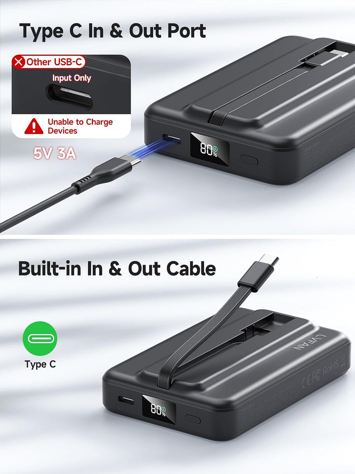 LVFAN Magnetische Powerbank für Mag Safe, integriertes USB-C-Kabel