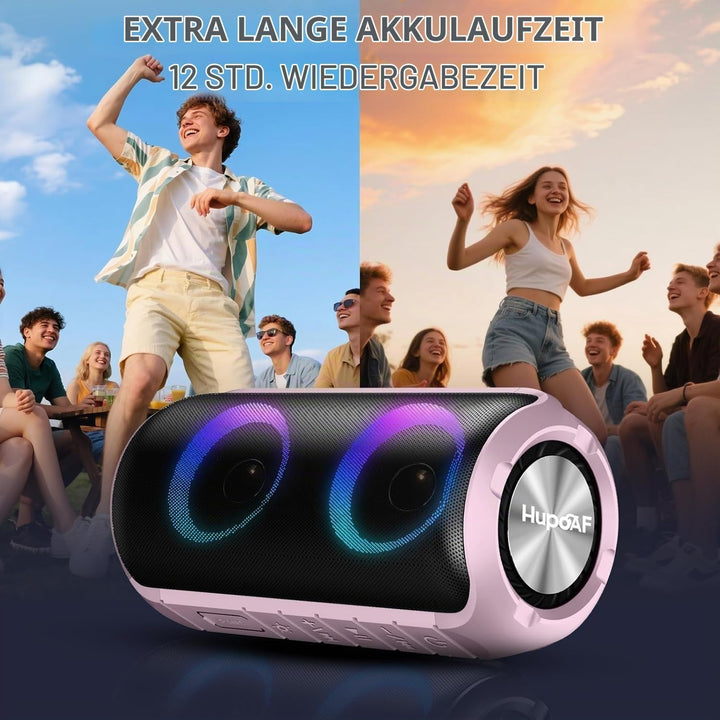 Hupoaf Bluetooth Lautsprecher mit Licht, Neues Musikbox Tragbarer Bluetooth Box mit 52mm Durchmesser