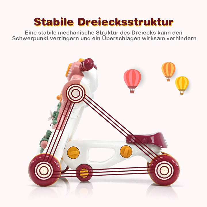 COSTWAY 3 in 1 Lauflernwagen mit Lichtern und Musik, Lauflernhilfe & Rutschauto & Spielbrett, Baby W