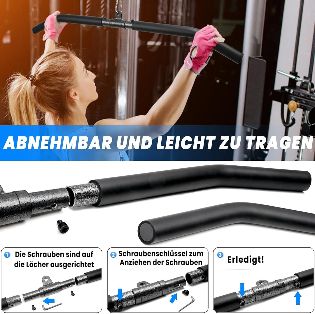 Lyndwin Latzugstange Bizeps Trizeps Stange, Schwarz Stahl Latzug Griff Muskelzugstange, Fitness Grif