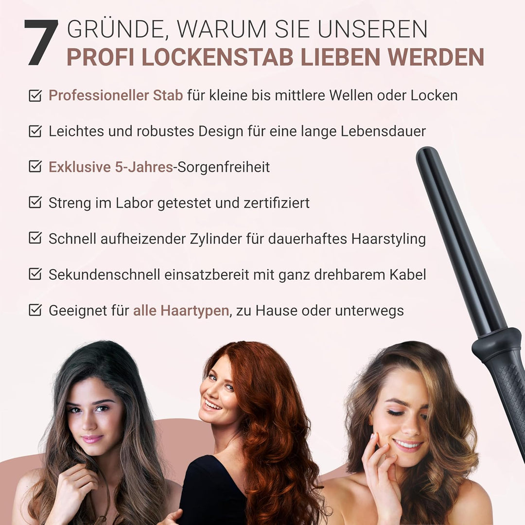 Lockenstab für Beach Waves - 5 Jahre sorgenfreie Benutzung - Lockenstab für Haar Locken - Lockenstyl