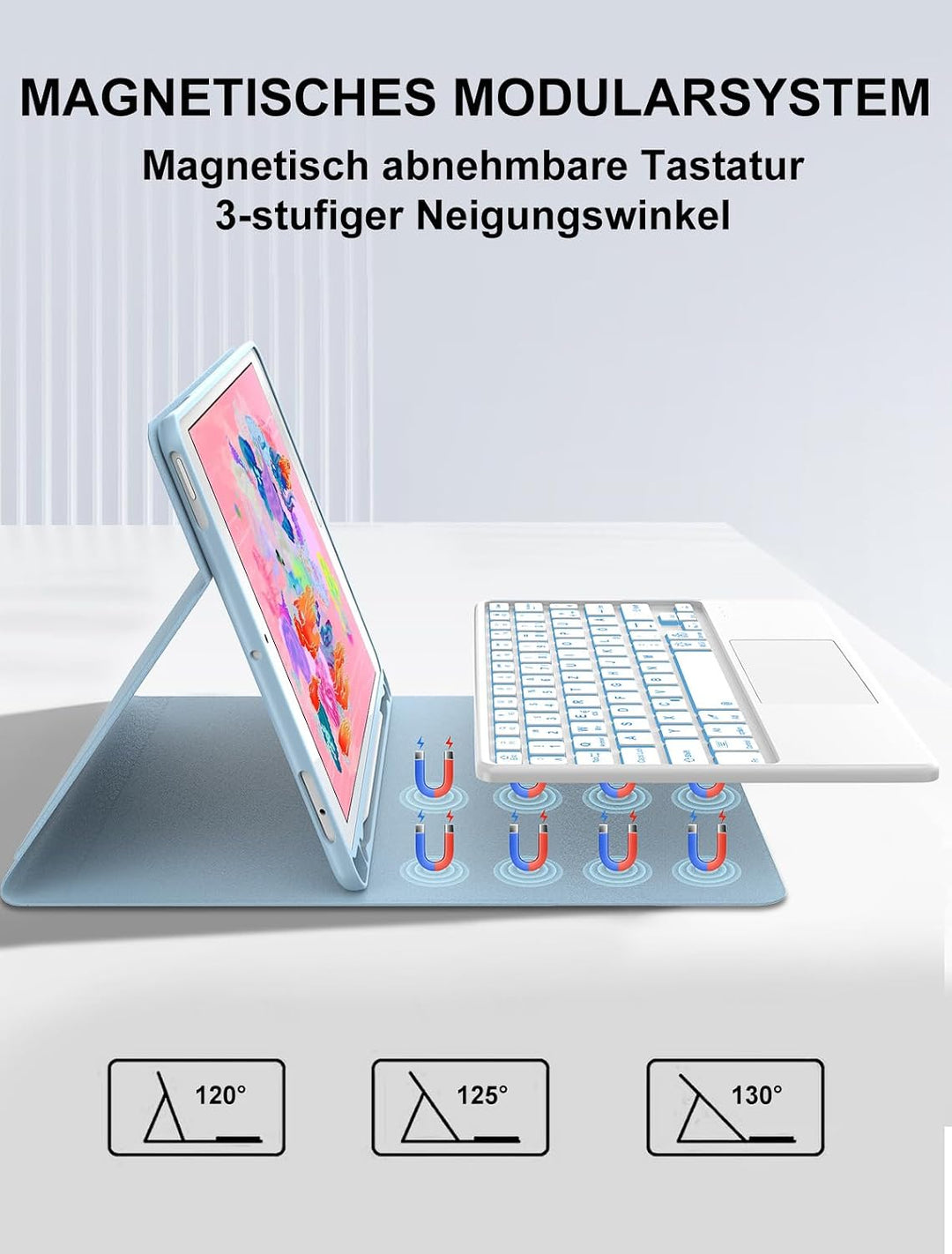 JADEMALL Für iPad 9,7" Hülle mit Tastatur & Touchpad – 7-Farb LED, Deutsch QWERTZ, Bluetooth 5.0 für