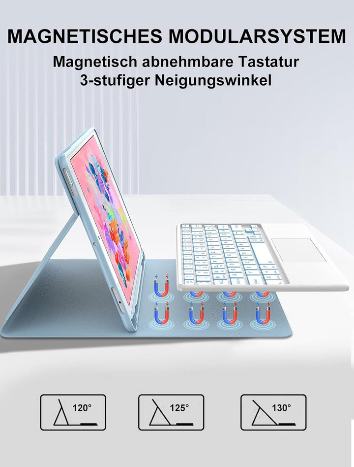 JADEMALL Für iPad 9,7" Hülle mit Tastatur & Touchpad – 7-Farb LED, Deutsch QWERTZ, Bluetooth 5.0 für