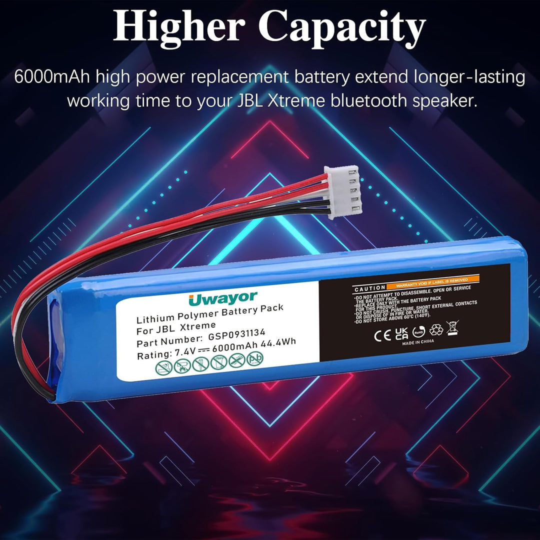 6000mAh Ersatzakku für JBL Xtreme Bluetooth-Lautsprecher, Extreme Teilenummer GSP0931134, 7,4V JBL X