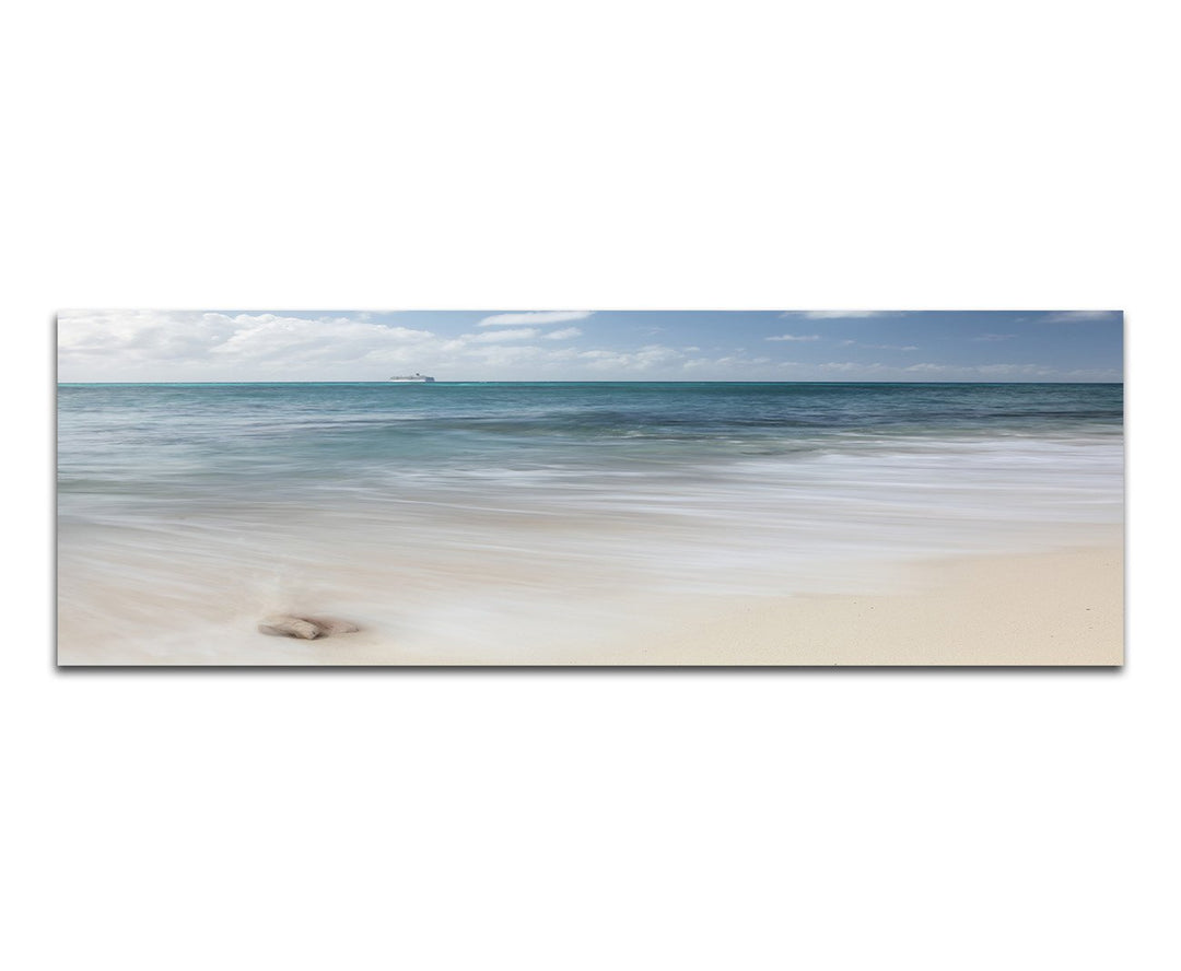 Paul Sinus Art Panoramabild auf Leinwand und Keilrahmen 150x50cm Sandstrand Meer Horizont Schiff Wol