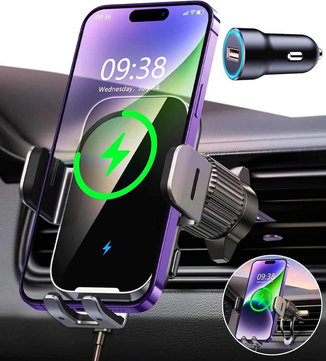 ISEYOU Handyhalterung Auto mit Ladefunktion, [360° Automatische Klemmung] 15W Wireless Charger Auto,